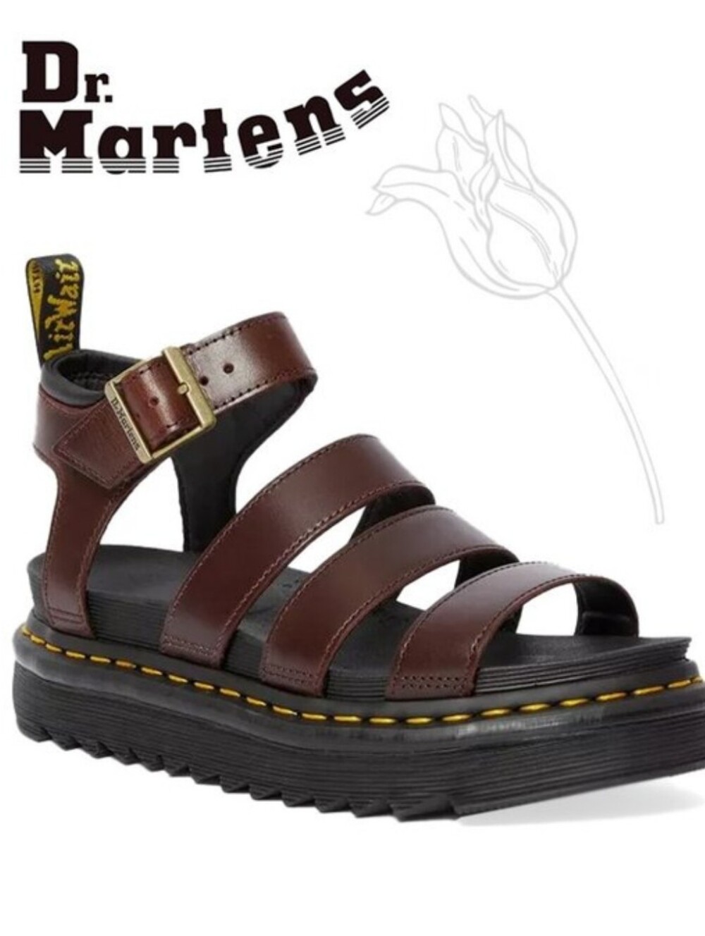 Dr Martens Blaire BurgundyLeather Strappy Platform Sandals - Picture 3 of 9